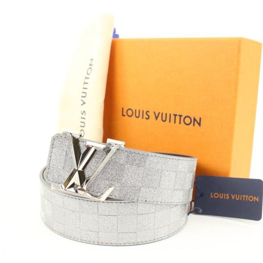 Louis Vuitton Glitter Silver Damier LV Pyramide 40mm Belt 37LV128S - Picture 2 of 12